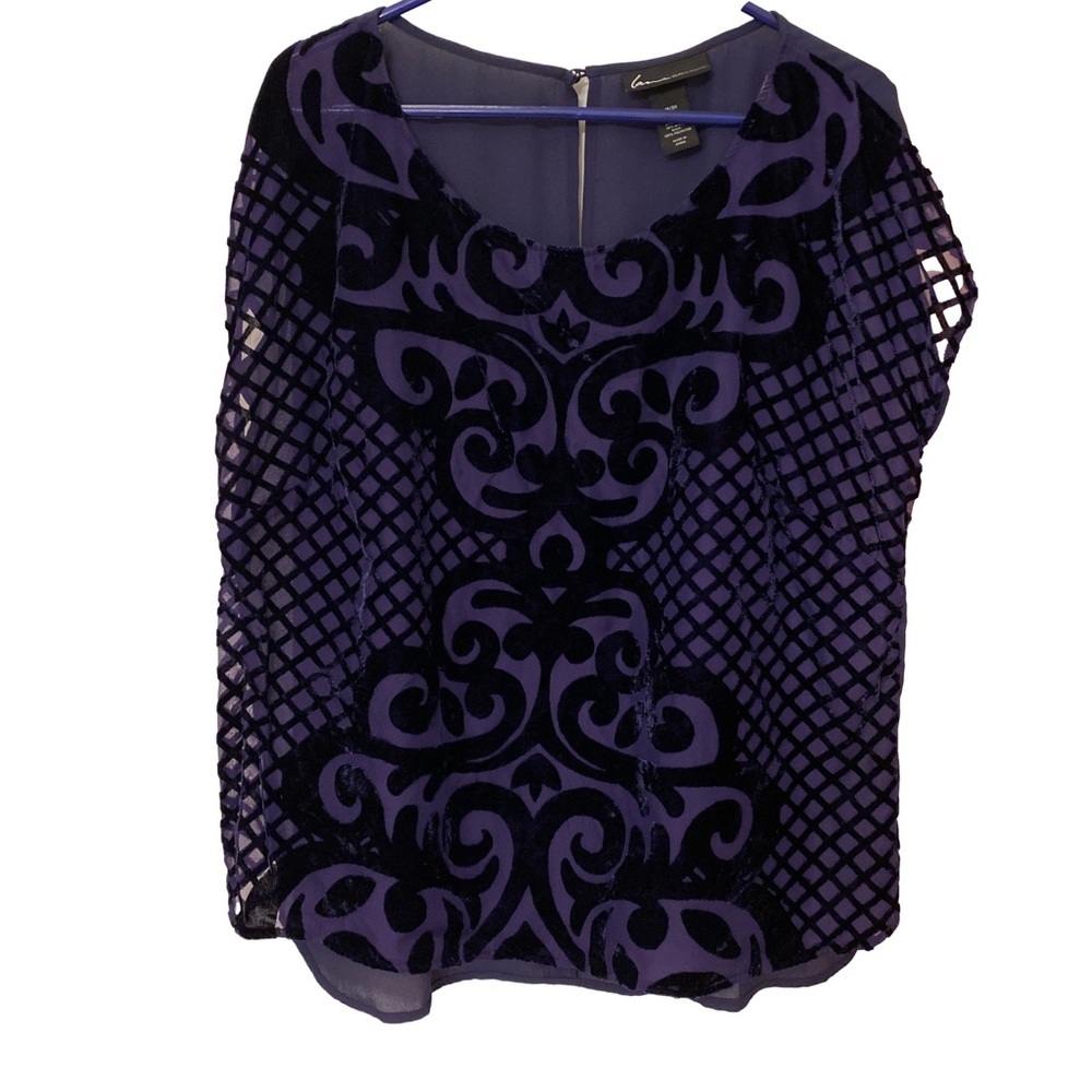 Lane Bryant Burnout Velvet Blouse Women's 18/20 Purple Flocked Damask Mesh Top - Picture 1 of 4